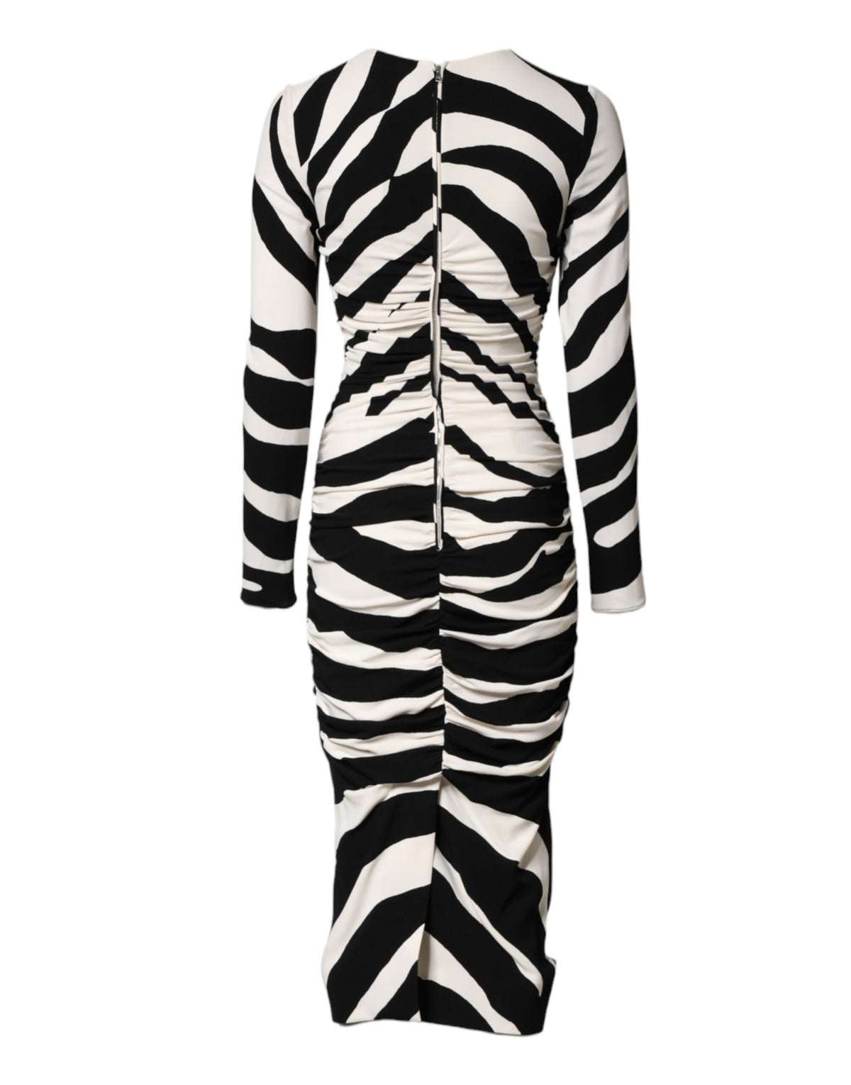 Dolce & Gabbana Black and White Zebra Viscose Sheath Midi Dress