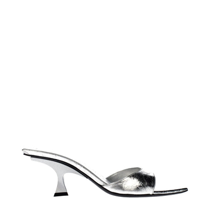 The Attico Graue Leder-Sandalen mit flachem Absatz