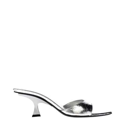 The Attico Graue Leder-Sandalen mit flachem Absatz