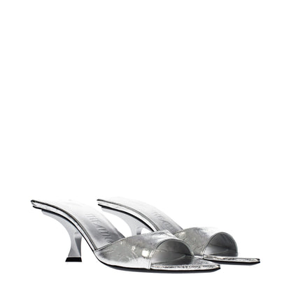 The Attico Graue Leder-Sandalen mit flachem Absatz