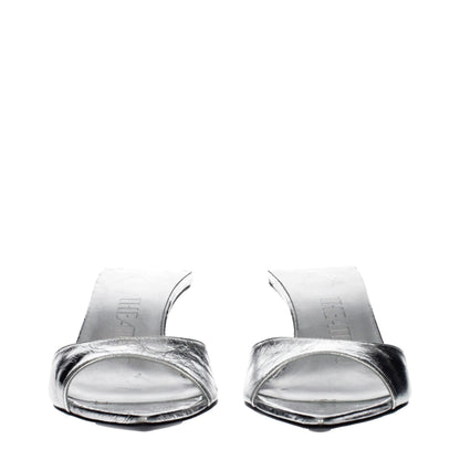 The Attico Graue Leder-Sandalen mit flachem Absatz