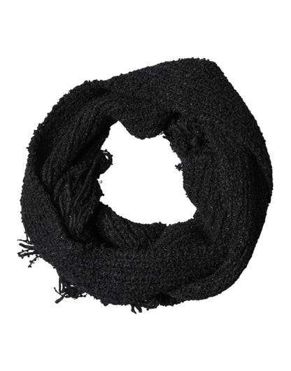 Dolce & Gabbana Schwarzer Kaschmir-Strickschal mit Fransen