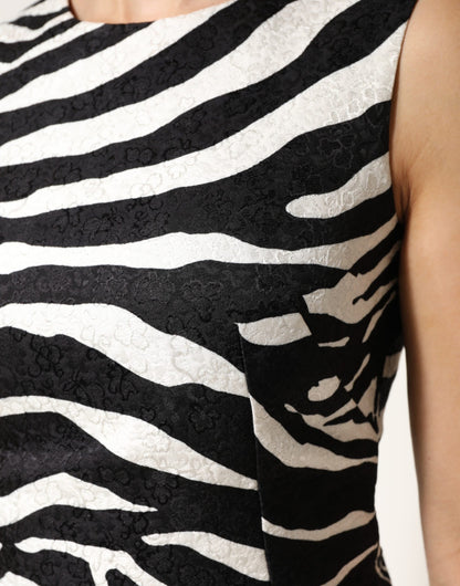 Dolce & Gabbana Ärmelloses A-Linien-Kleid in Schwarz-Weißem Zebra-Print