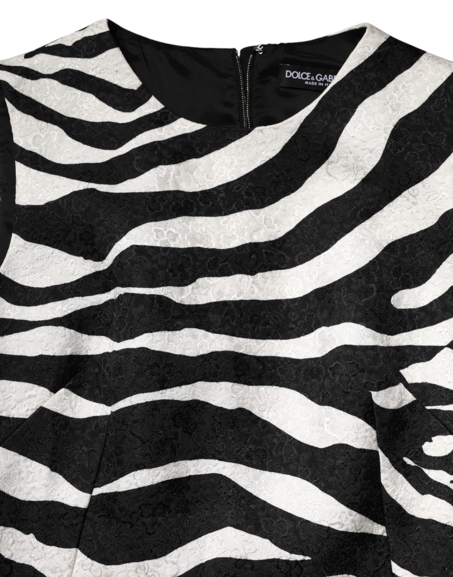 Dolce & Gabbana Ärmelloses A-Linien-Kleid in Schwarz-Weißem Zebra-Print