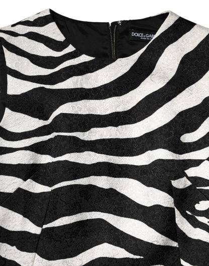 Dolce & Gabbana Ärmelloses A-Linien-Kleid in Schwarz-Weißem Zebra-Print