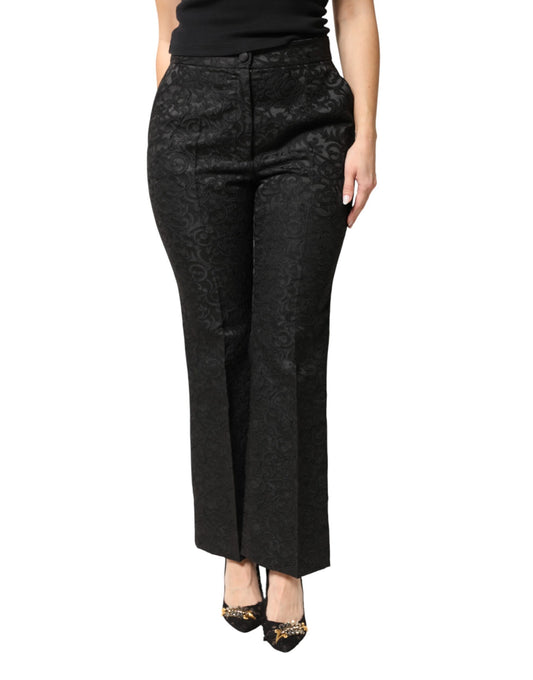 Dolce & Gabbana Schwarze High-Waist Hose aus floralem Brokat