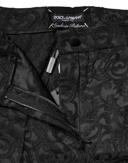 Dolce & Gabbana Schwarze Hose aus floralem Brokat mit hoher Taille