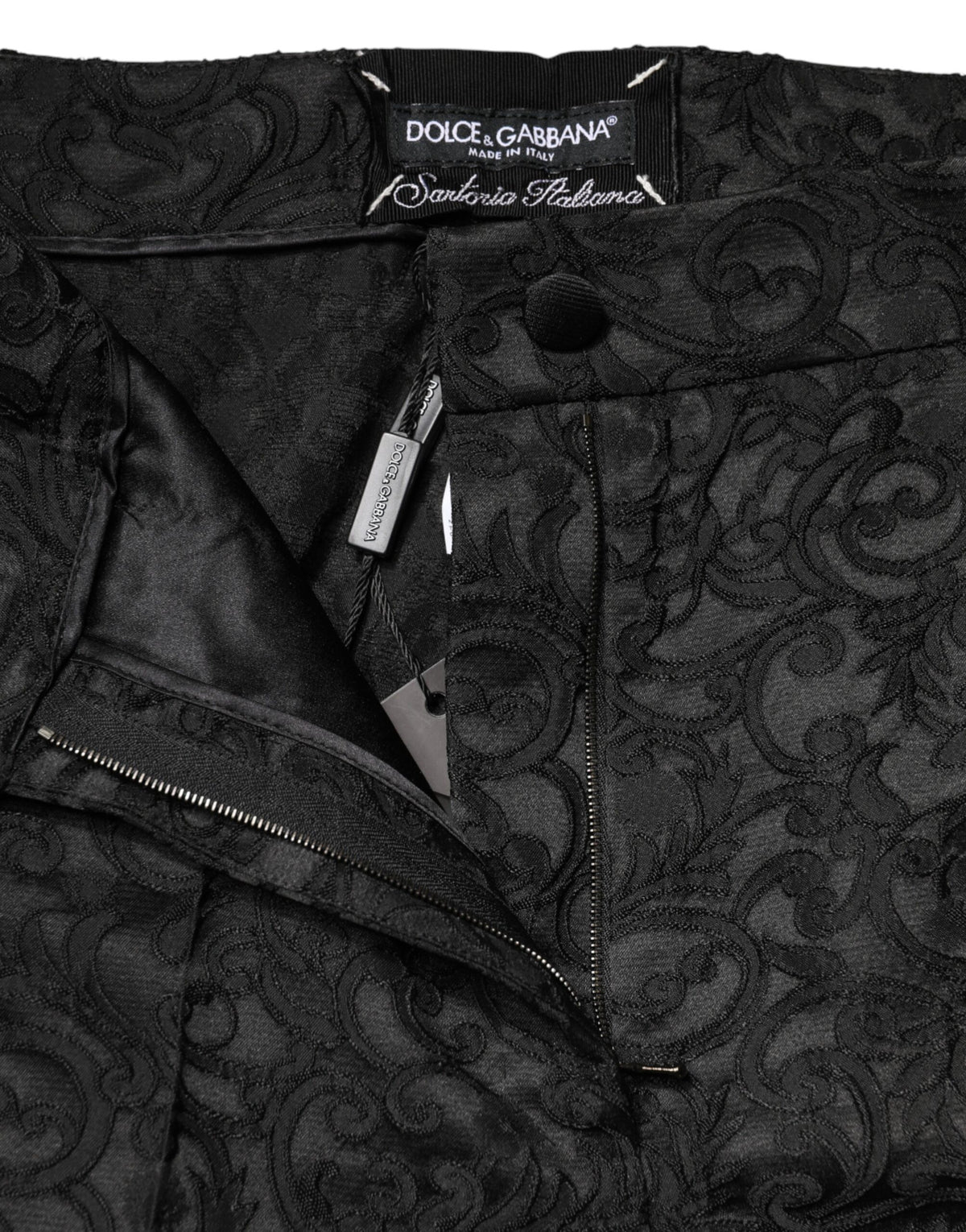 Dolce & Gabbana Schwarze High-Waist Hose aus floralem Brokat