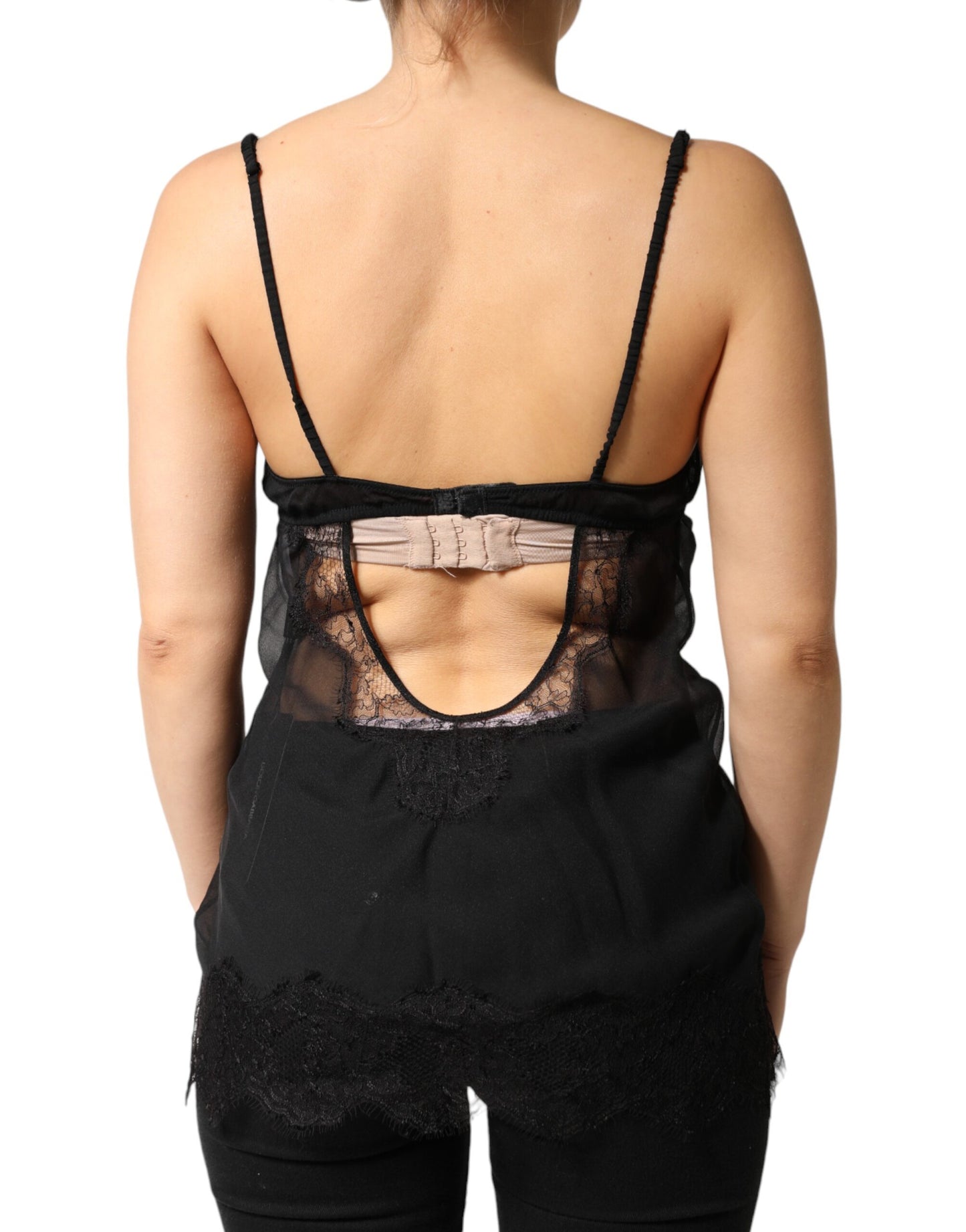 Dolce & Gabbana Schwarzes Seiden-Chemise mit floraler Spitze