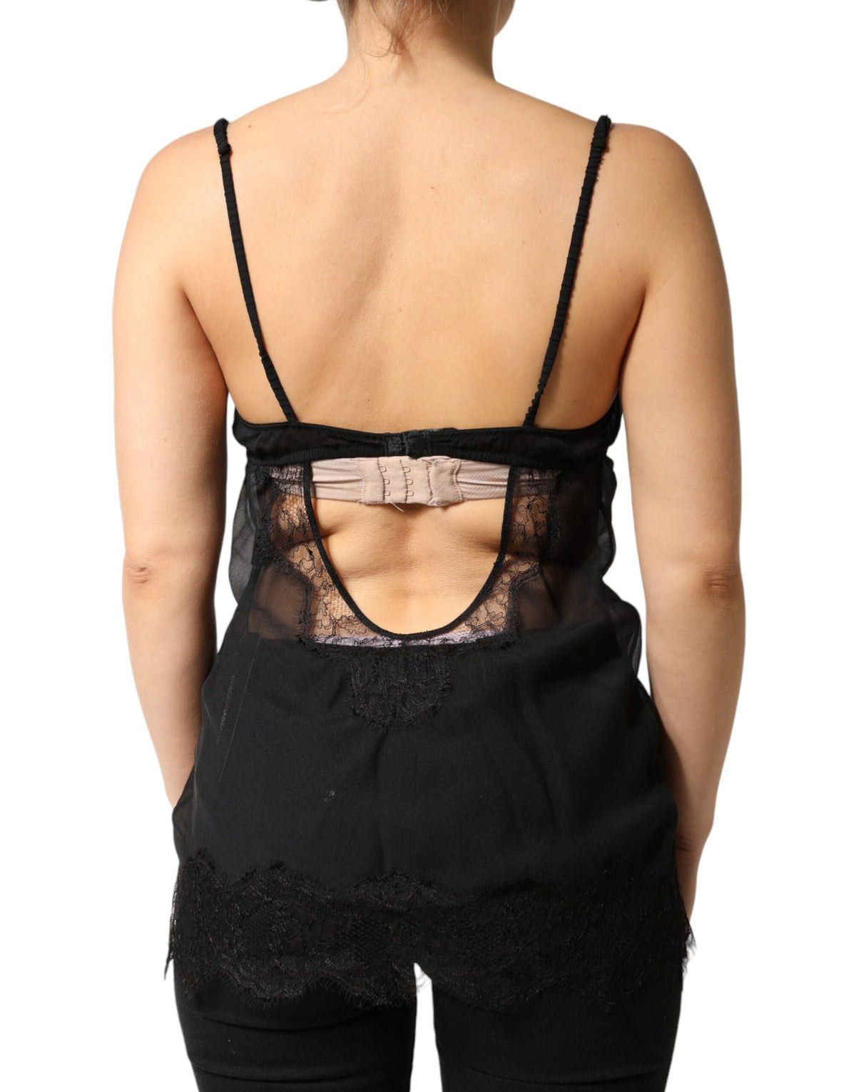 Dolce & Gabbana Schwarzes Seiden-Chemise mit floraler Spitze