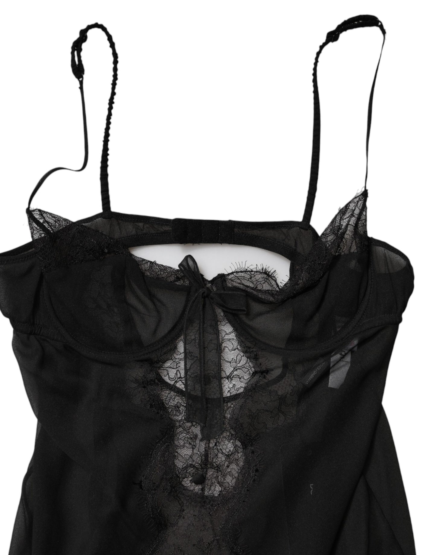 Dolce & Gabbana Schwarzes Seiden-Chemise mit floraler Spitze