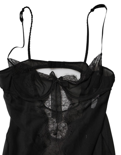 Dolce & Gabbana Schwarzes Seiden-Chemise mit floraler Spitze