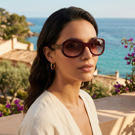 Gucci Runde Sonnenbrille aus Bordeaux-Acetat